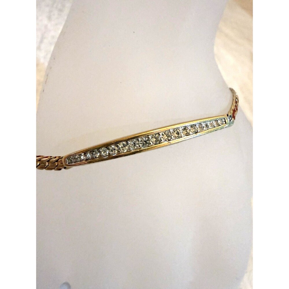 Vintage Panetta Gold Tone Bar Link Bracelet Channel Set Clear Rhinestones Signed